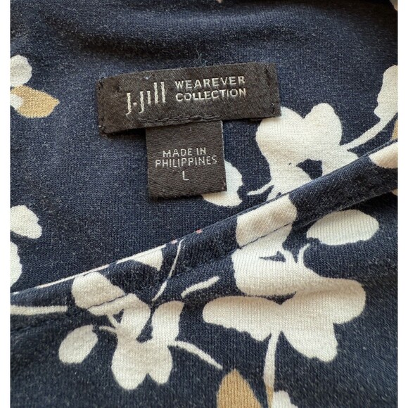 J JILL Wearever Collection Perfect T-Shirt Dress Large Navy Blue Waterfloral - Picture 4 of 10